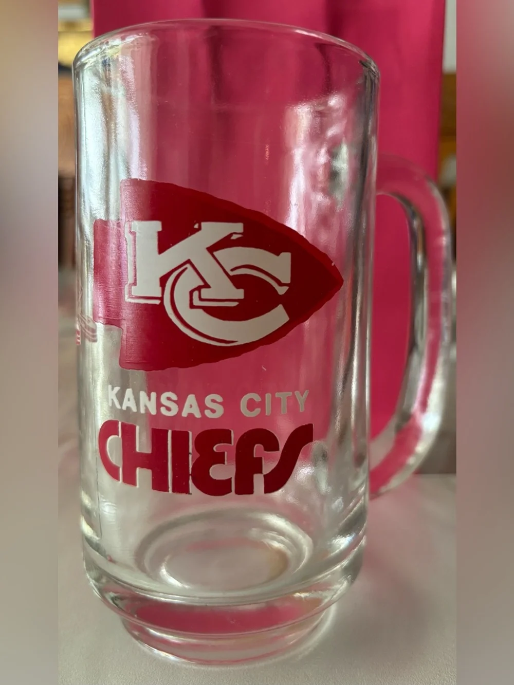 Red Logo Glass Beer Mug